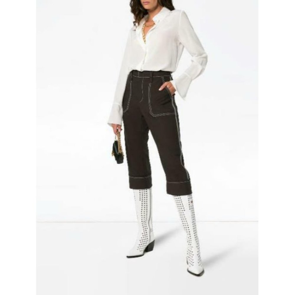 CHLOE Women's Brown Contrast Seam Knee Length Cropped Pants US 0-2  IT 36 XS